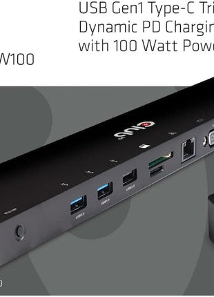 Club 3D CSV-1564W100 USB Gen1 Type-C Triple Display DP1.2 Alt Mode Smart PD3.0 Charging Dock with 100 Watt Power Supply
