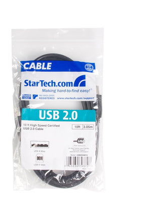 StarTech.com 10 ft USB 2.0 Certified A to B Cable - M/M - 10ft type a to b USB Cable - 10ft a to b USB 2.0 Cable (USB2HAB10),Black