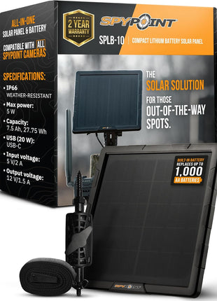 SPYPOINT Solar Panel for Trail Camera with Internal Battery for Outdoor Trail Camera Solar Panel (SPLB-10)