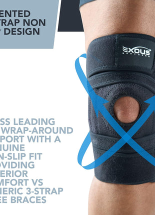 Knee Brace Meniscus Tear Support For Arthritis Acl, Mcl Pain Patented 4-way Adjustable Wraparound Strap Dual Side Stabilizer For Patella Stability Size [medium]