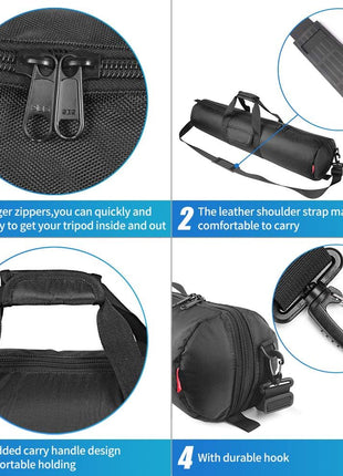 HEMMOTOP Tripod Case, 31.5x7 in Heavy Duty Tripod Bag with Shoulder Strap and Handle, All Sides 0.4in Thick Padded Carrying Case with Two Zippered Pockets for Speaker Stand, Monopod - R08018 Black