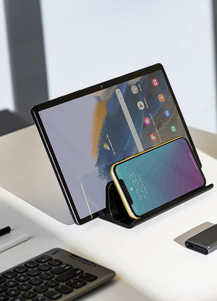 MP Mobile Pixels Upright Laptop Cradle Stand 3-in-1 Design, Adjustable Desktop Aluminum Stand for Smartphones, Tablets, Laptops, Books (Black)