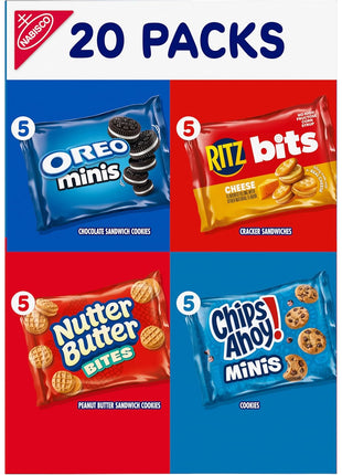 Nabisco Snacks Variety Pack, 4 Flavors, Cookies & Crackers, 20 Snack Packs | OREO Minis, NUTTER BUTTER Bites, CHIPS AHOY! Minis Cookies, and RITZ Bits Cheese Sandwich Crackers, Individually Wrapped