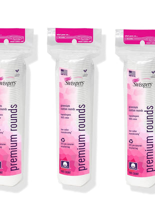 Swisspers Premium Cotton Rounds, Dual-Sided, 100 Count (Pack of 3) | Hypoallergenic, Textured Side, Lint-Free Side, Dermatologist-Tested, Chlorine-Free, 300 Total