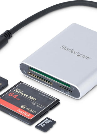 StarTech.com USB 3.0 Flash Memory Multi-Card Reader/Writer with USB-C - SD microSD and CompactFlash Card Reader w/ Integrated USB-C Cable (FCREADU3C)