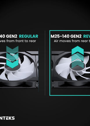 Phanteks M25-140 Gen2 Reversed Blade, 140mm ARGB High Performance Cooling Fans, Daisy-Chain Unified Fan Frame, Infinity Mirror hub, Single Cable Connection, Black
