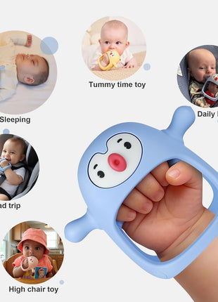 Baby Teething Toys for 0-6Months, Penguin Teethers for Babies 3-6Months | Hand Teether for 0-6M |Teething Mittens for Teething Relief, Baby Pacifier |New Born Essentials, 2Pack