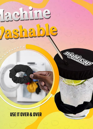Nightcap The Original Drink Cover Scrunchie ? As Seen On Shark Tank And TikTok   Reusable   Wear On Wrist Or In Hair, Prevent Drink Spiking   Sanitary Pocket Keeps Cover Clean ? Black