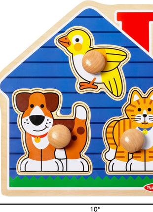 Melissa & Doug Pet Animals Jumbo Knob Puzzle, Wooden Peg Puzzle for Toddlers, Educational Toy for Shape Recognition and Fine Motor Skills, Ages 1+