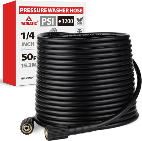 YAMATIC Pressure Washer Hose 50FT x 1/4 inch, 3200 PSI Kink Resistant OEM-Quality Upgrade Power Washer Replacement/Extension with M22-14mm Brass Fittings for Ryobi, Troy Bilt, Greenworks, CRAFTSMAN