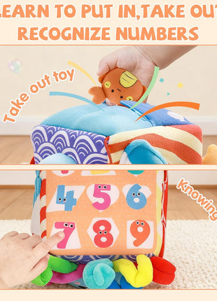 Baby Toys 6-12 Months, Montessori Sensory Toys with 5 Plush Sea Animals | Soft Mystery Box with Crinkle,Squeaky,Rattle & Mirror for Fine Motor Play & Multi-Sensory Learning,Gifts for Infants & Babies