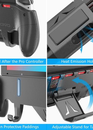 OIVO Switch Grip with Upgraded Adjustable Stand, Asymmetrical Grip with Adjustable Stand and 5 Game Slots-4 Thumb Caps Included