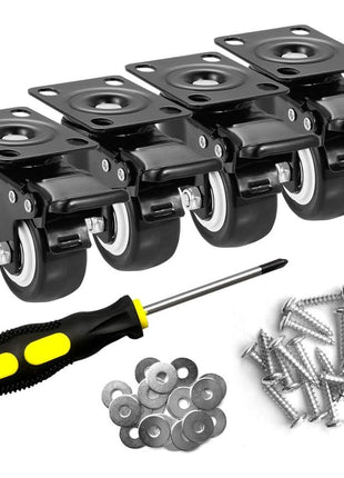 ASHGOOB 2 inch Caster Wheels Set of 4, Heavy Duty Casters with Brake, No Noise Locking Polyurethane (PU) Wheels, Swivel Plate Castors Pack 4