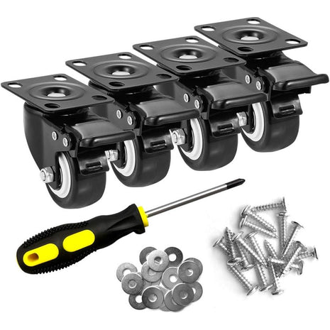 ASHGOOB 2 inch Caster Wheels Set of 4, Heavy Duty Casters with Brake, No Noise Locking Polyurethane (PU) Wheels, Swivel Plate Castors Pack 4
