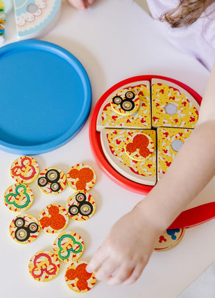 Melissa & Doug Mickey Mouse Wooden Pizza and Birthday Cake Set (32 pcs) - Play Food