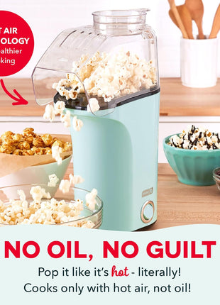 Dash Fresh Pop Popcorn Maker, 16-Cup Hot Air Popper, Aqua | Electric Popcorn Machine, Oil-Free Air Popped Popcorn, Built-In Measuring Cup & Butter Melting Tray, Movie Night Snacks