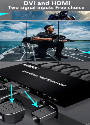 Video Wall Controller 2x3 1080P HDMI Video Wall Controller 2x2 2脳1 1x2 3x2 1脳6 6脳1 5脳1 4脳1 14 Splicing Modes 1HDMI/1DVI in 6HDMI Out TV Wall Splicing Processor Support IR RS232 3.5mm Audio Out etc
