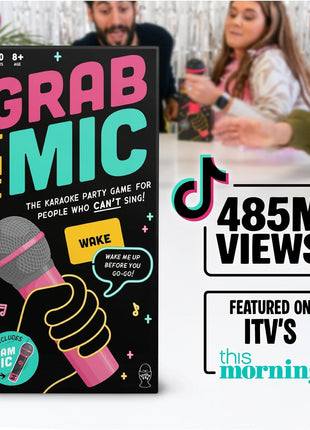 Lucky Egg Official Grab The Mic – Family Karaoke Board Game w/Foam Mic, 8+ Ages, 2-10 Players - Games for Bad Singers w/ 230 Lyrics (115 Cards)