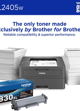 Brother HL-L2405W Wireless Compact Monochrome Laser Printer with Mobile Printing, Black & White Output | Includes Refresh Subscription Trial(1), Works with Alexa