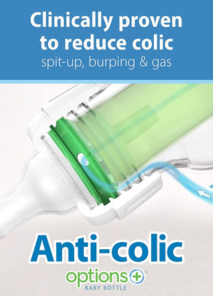 Dr. Brown's Natural Flow Anti-Colic Options+ Narrow Baby Bottle, 8 oz/250 mL, with Level 1 Slow Flow Nipples, 0m+, 4 Pack