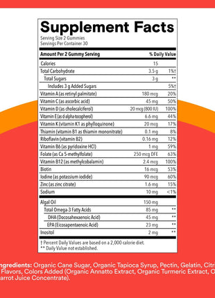 SmartyPants Kids Multivitamin Gummies with Omega 3 DHA/EPA, Vitamins D3, C, B12, B6, A, K, and Zinc, Gluten Free, Clean Label, Three Fruit Flavors, 60 Gummies (30 Day Supply)