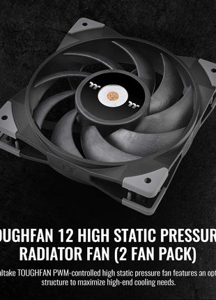 Thermaltake ToughFan 12 High Static Pressure 2000 PWM, Metal-Reinforced Motor Hub, Gen.2 Hydraulic Bearing 120mm Case/Radiator Fan (2 Pack) CL-F082-PL12BL-A Black