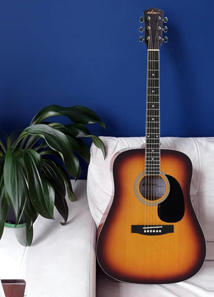 ADM Dreadnought Acoustic Guitar Kit with Free Lesson for Beginner Adult Teen Full Size Acustica Guitarra Starter Bundle Set w/Bag Strap Tuner Capo Pickguard Music Stand Right Hand(Sunburst, 41 Inch)