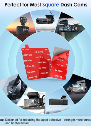 4Pcs Adhesive Sticky Pads for Dash Cam, 3M VHB Square Heat Resistant Double-Sided Sticker Replacement Fit for Windshield Dashcam Mount, 2.83 inch Car Windscreen Window Glass Mounting Tape Glue Strip