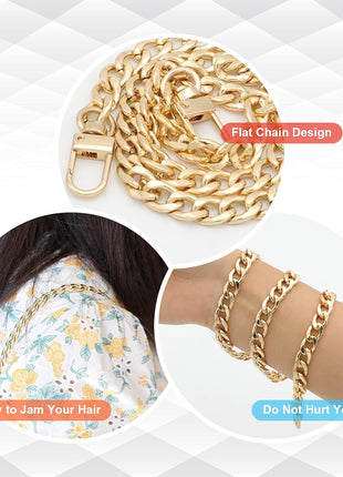 4 Pieces Different Sizes Iron Replacement Flat Chains Iron, Metal Chain Strap for DIY Purse Handbag Shoulder Crossbody Bag Clutch (15.4 Inch, 23.6 Inch, 31. 4 Inch, 47.2 Inch) Gold