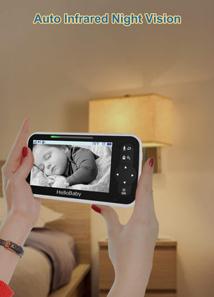 HelloBaby 5 Inch Video Baby Monitor with Camera and Audio, Remote Pan-Tilt-Zoom Camera with Night Vision, 2-Way Talk, Temperature, 8 Lullabies and 1000ft Range Baby Monitor No WiFi Needed