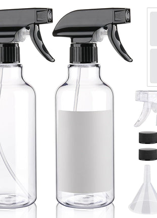 Plastic Spray Bottles Empty Spray Bottle 16.9oz/500ml 2 Pack Heavy Duty Spraying Bottles Mist/Stream Water Bottle for Cleaning Solutions, Essential Oils, Hair (Clear)