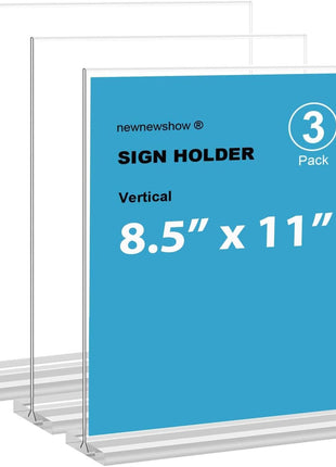 newnewshow 8.5x11 Acrylic Sign Holder 3 Pack Vertical Double-Sided Display (Optional 8.5x11 8.5x5.5 5x7 Horizontal and Vertical)