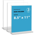 newnewshow 8.5x11 Acrylic Sign Holder 3 Pack Vertical Double-Sided Display (Optional 8.5x11 8.5x5.5 5x7 Horizontal and Vertical)