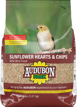 Audubon Park Sunflower Hearts & Chips Wild Bird Food, No Mess Sunflower Seeds for Birds, 5-Pound Bag