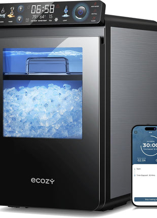 ecozy Smart Nugget Ice Maker Countertop, First Full-Color Smart Panel Ice Machine with APP Control, Double-Layer Insulation, 44 lbs/24H Soft Pellet Chewable Ice, Pull-Out Water Tank, Self-Cleaning
