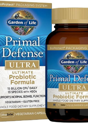 Garden of Life Primal Defense Ultra, 15 Billion CFU Plus HSOs, 90 Capsules | For Digestive Health Balance, 15 Billion CFU and 13 Strains Plus HSOs, Vegetarian and Gluten Free, 90 Capsules