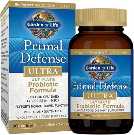 Garden of Life Primal Defense Ultra, 15 Billion CFU Plus HSOs, 90 Capsules | For Digestive Health Balance, 15 Billion CFU and 13 Strains Plus HSOs, Vegetarian and Gluten Free, 90 Capsules