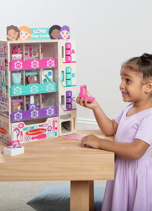 Melissa & Doug Sort, Stock, Select Beauty Kiosk Vending Machine Play Set, Pretend Makeup Wooden Toy for Boys and for Girls 3+ - FSC Certified