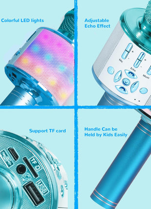 Amazmic Kids Karaoke Microphone Machine Toys for Girls Bluetooth Microphone with LED Light, Christmas Birthday Gift for Girls Boys 3-12+ Years Old (Blue)