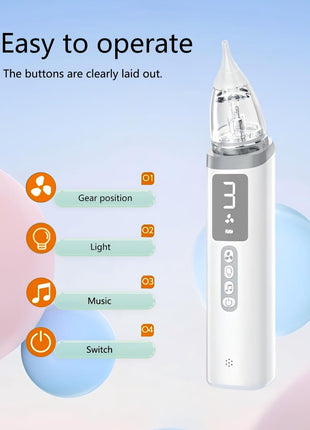 Nasal Aspirator for Baby,Baby Nose Sucker,Electric Nasal Aspirator for Baby,for Relieving Nasal Congestion,Nose Cleaner with 3 Silicone Tips,Adjustable Suction Level,Music and Light Soothing Function