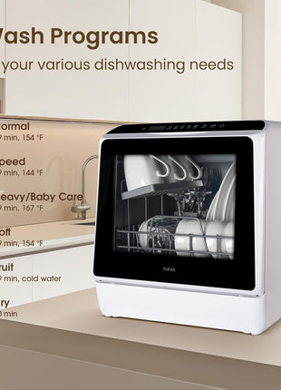 Countertop Dishwasher, 6 Programs Portable Dishwasher with Water Tank | No Hookup Needed, 167 °F High-Temperature Washing, Baby Care & Hot Air Drying Function for Homes, Apartments and RVs