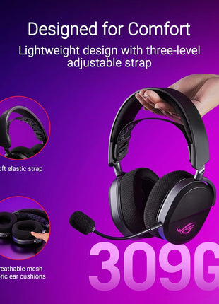 ASUS ROG Pelta Wireless Gaming Headset with Detachable Mic – Tri-Mode (BT, 2.4GHz, USB-C) 50mm Titanium-Plated Drivers, 70Hr Battery, Ergonomic, Lightweight, for PC, PS5, PS4, Switch, Mobile - Black