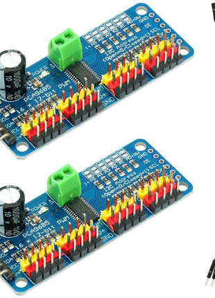 MTDELE 2Pcs PCA9685 16 Channel 12-bit PWM Servo Motor Controller IIC Interface Module Compatible with for Raspberry Pi Arduno Robotics DIY