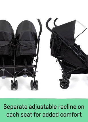 Summer Infant 3Dlite Folding Lightweight Side by Side Double Stroller with 5-Point Safety Harness for Infants and Toddlers, Black