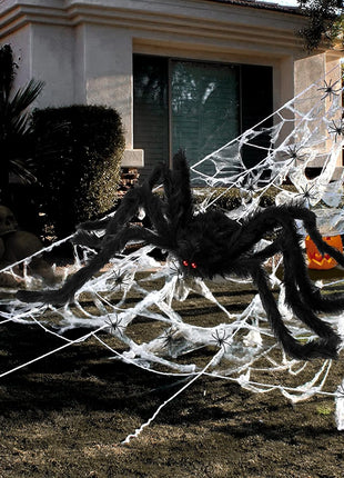 Halloween Decorations - 295" Halloween Spider Web Decorations Outdoor + 59" Giant Fake Spider with Triangular Huge Spiders Web - Scary Decor Clearance for Yard, Patio, Garden, Haunted House Décor