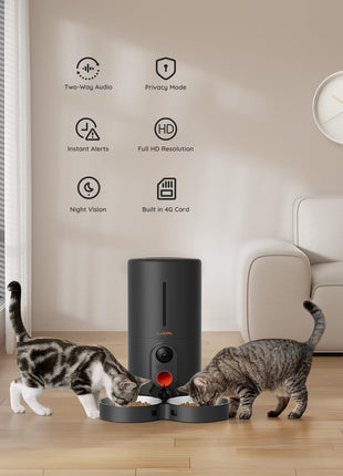 WOPET Automatic Cat Feeder, 5G WiFi Pet Feeder for Two Cats or Dogs with Remote Control, 6L Cat Food Dispenser with Low Food Sensor, 1-10 Meals Per Day, Up to 10s Meal Call for Pets