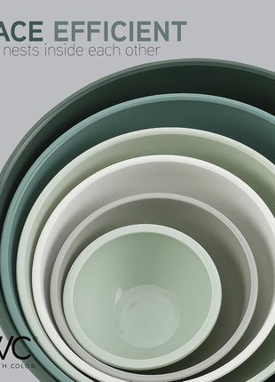 COOK WITH COLOR Mixing Bowls with Lids   12 Piece Plastic Nesting Bowls Set includes 6 Prep Bowls and 6 Lids, Non Slip Bottom and Embossed Design   Microwave Safe (Sage)