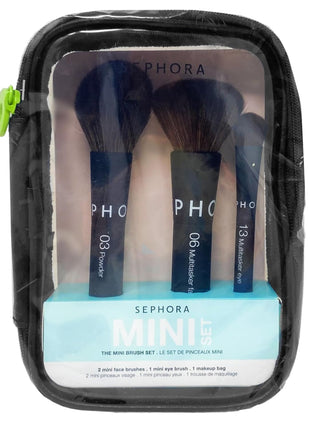 Sephora Collection The Mini Brush Set - 3 Mini Makeup Brushes and 1 Makeup Bag