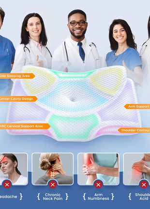 Cervical Pillow for Neck Pain Relief, Hollow Design Odorless Memory Foam Pillows with Cooling Case, Adjustable Orthopedic Bed Pillow for Sleeping, Support for Side Back Sleepers