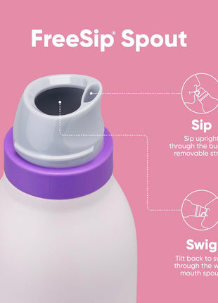Owala FreeSip Twist Insulated Stainless Steel Water Bottle with Straw for Sports and Travel, BPA-Free, 24-oz, Pink/Purple (Dreamy Field)